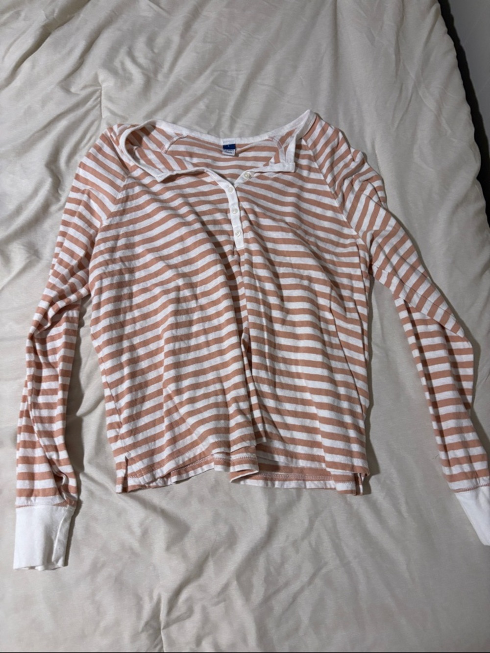 Old Navy Striped Henley Top - White & Peach